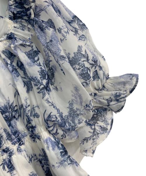 Snidel（スナイデル）Snidel (スナイデル) ギャザーオフショルブラウス　25SS　SWFB251168 ブルー×ホワイト サイズ:1の古着・服飾アイテム