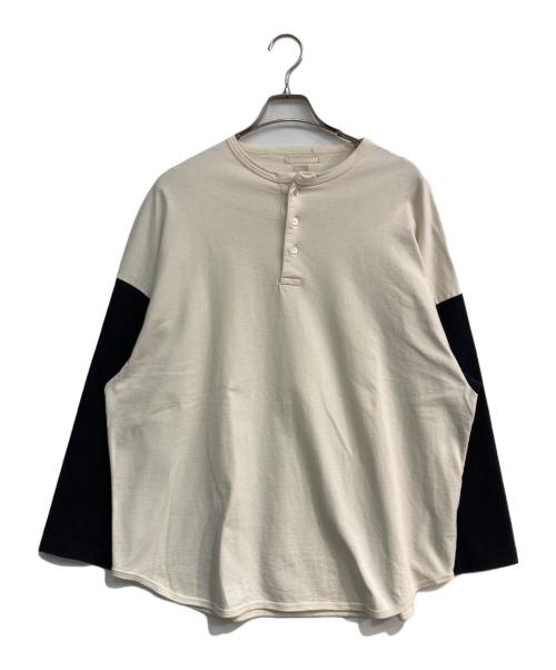 BLURHMS（ブラームス）BLURHMS (ブラームス) ヘンリーネックカットソー　BHS21F001WSM ベージュ×ブラック サイズ:4の古着・服飾アイテム