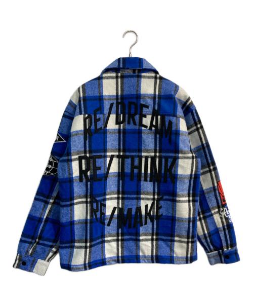 FIRST ROW（ファーストロウ）FIRST ROW (ファーストロウ) RE/THINK MULTI PATCHES SHACKET　FRJ2061 ブルー×ホワイト サイズ:Mの古着・服飾アイテム