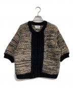 CLANEクラネ）の古着「DOT LINE HALF SLEEVE KNIT CARDIGAN」｜ブラック×ベージュ