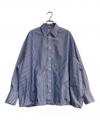 Spick and Spanスピック＆スパン）の古着「CO/PEストライプヘムギャザーシャツ」｜ホワイト×ブルー