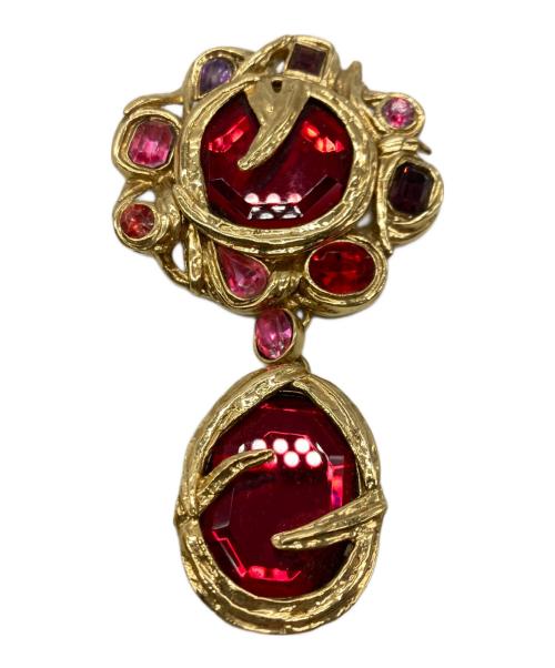 Yves Saint Laurent（イヴサンローラン）Yves Saint Laurent (イヴサンローラン) カラーストーンブローチ レッド×ゴールドの古着・服飾アイテム