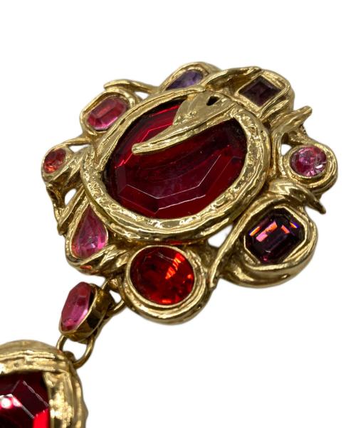 Yves Saint Laurent（イヴサンローラン）Yves Saint Laurent (イヴサンローラン) カラーストーンブローチ レッド×ゴールドの古着・服飾アイテム