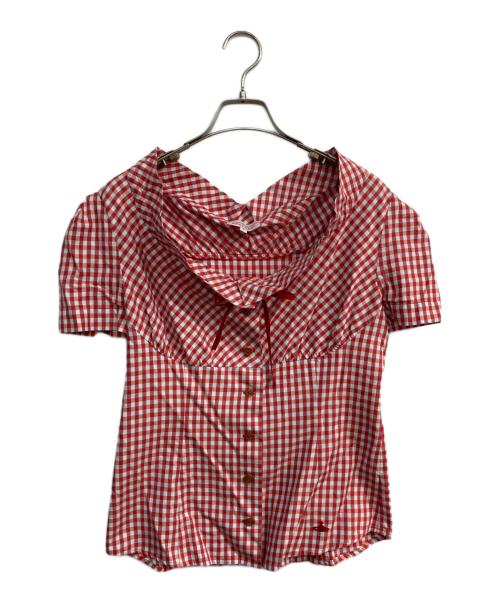 Vivienne Westwood RED LABEL（ヴィヴィアンウエストウッドレッドレーベル）Vivienne Westwood RED LABEL (ヴィヴィアンウエストウッドレッドレーベル) リボンチェックブラウス レッド×ホワイト サイズ:3の古着・服飾アイテム