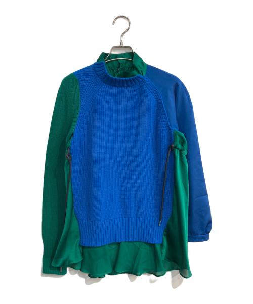 sacai（サカイ）sacai (サカイ) ニットドッキング ドロスト ブラウス　	21AW 　21-05830 グリーン×ブルー サイズ:1の古着・服飾アイテム