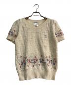 CHANELシャネル）の古着「ビジューココマーク半袖ニット」｜アイボリー