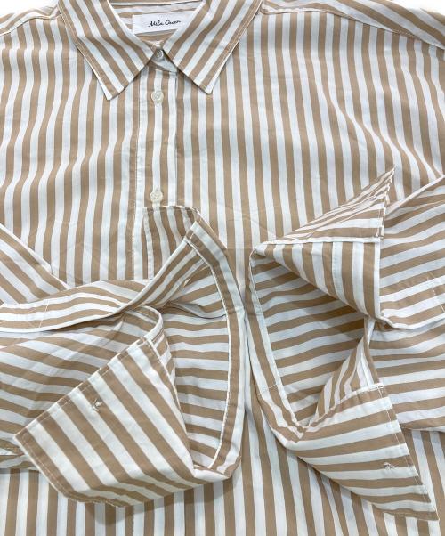 Mila Owen（ミラオーウェン）Mila Owen (ミラオーウェン) ドロストショートシャツ ブラウン×ホワイトの古着・服飾アイテム