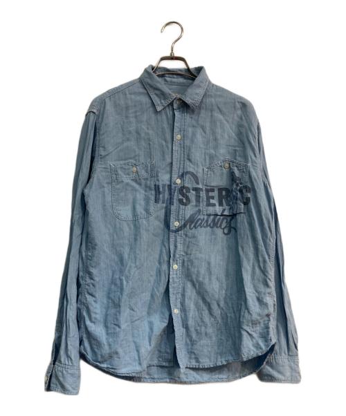 Hysteric Glamour（ヒステリックグラマー）Hysteric Glamour (ヒステリックグラマー) CLASSICS プリント コットン リネン 長袖 ワーク シャツ　02171AH04 インディゴ サイズ:Lの古着・服飾アイテム