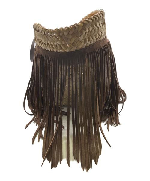 ATELIER AMBOISE（アトリエ アンボワーズ）ATELIER AMBOISE (アトリエ アンボワーズ) フリンジ付きカゴバッグ ベージュ×ブラウンの古着・服飾アイテム