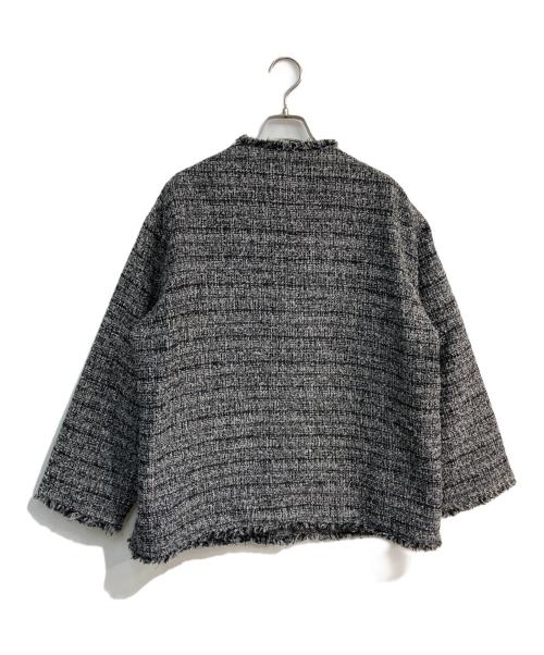 PLST（プラステ）PLST (プラステ) ノーカラーツイードジャケット　12-2404018 ブラック×ホワイト サイズ:Mの古着・服飾アイテム
