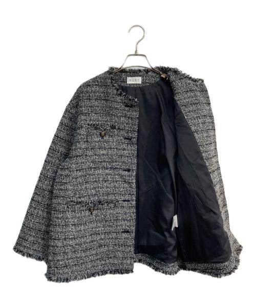 PLST（プラステ）PLST (プラステ) ノーカラーツイードジャケット　12-2404018 ブラック×ホワイト サイズ:Mの古着・服飾アイテム
