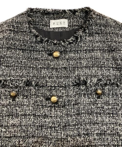 PLST（プラステ）PLST (プラステ) ノーカラーツイードジャケット　12-2404018 ブラック×ホワイト サイズ:Mの古着・服飾アイテム