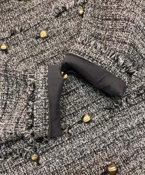 PLST（プラステ）PLST (プラステ) ノーカラーツイードジャケット　12-2404018 ブラック×ホワイト サイズ:Mの古着・服飾アイテム