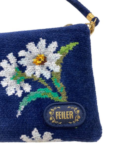FEILER（フェイラー）FEILER (フェイラー) ホワイトマーガレット ハンドポーチ ネイビーの古着・服飾アイテム