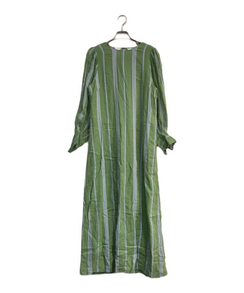 ne quittez pas（ヌキテパ）ne quittez pas (ヌキテパ) コットンボイルストライプバックツイストドレス　010432GA2 グリーン サイズ:Mの古着・服飾アイテム