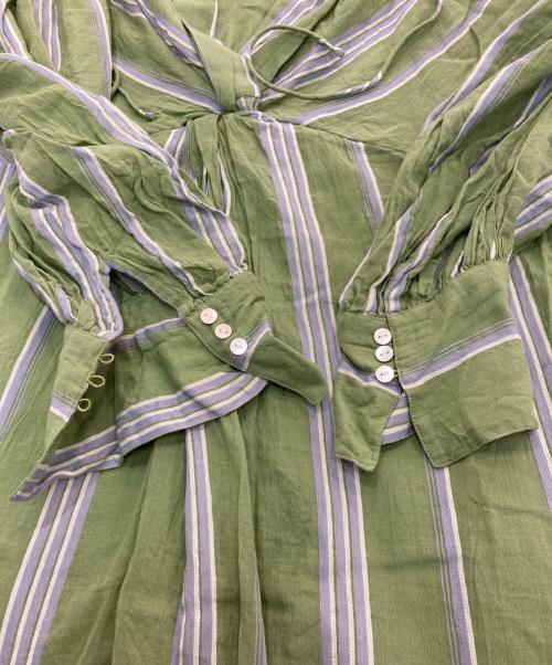 ne quittez pas（ヌキテパ）ne quittez pas (ヌキテパ) コットンボイルストライプバックツイストドレス　010432GA2 グリーン サイズ:Mの古着・服飾アイテム