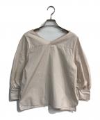 MACPHEEマカフィー）の古着「ストライプシャーリング Vネックブラウス　12-01-42-01204」｜ベージュ