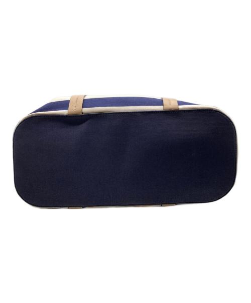 Kate Spade（ケイトスペード）Kate Spade (ケイトスペード) キャンバスレザーボーダートートバッグ ホワイト×ネイビーの古着・服飾アイテム