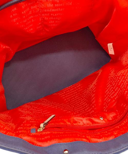 Kate Spade（ケイトスペード）Kate Spade (ケイトスペード) キャンバスレザーボーダートートバッグ ホワイト×ネイビーの古着・服飾アイテム