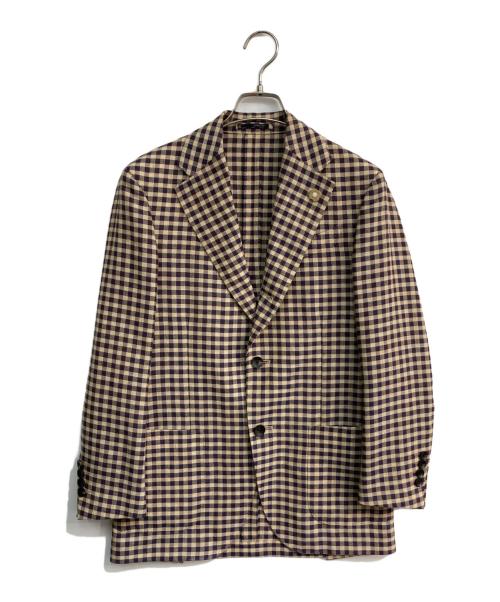 LARDINI（ラルディーニ）LARDINI (ラルディーニ) ウールリネンチェックテーラードジャケット ブラウン サイズ:44の古着・服飾アイテム