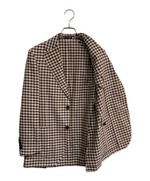 LARDINI（ラルディーニ）LARDINI (ラルディーニ) ウールリネンチェックテーラードジャケット ブラウン サイズ:44の古着・服飾アイテム