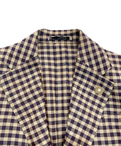 LARDINI（ラルディーニ）LARDINI (ラルディーニ) ウールリネンチェックテーラードジャケット ブラウン サイズ:44の古着・服飾アイテム