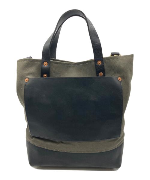 kingsley walters studio（キングスレーウォルターズスチュディオ）Kingsley Walters Studio (キングスレーウォルターズスチュディオ) BEAMS F (ビームスエフ) 別注2WAYトートバッグ カーキの古着・服飾アイテム