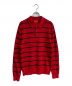 PAUL SMITHポールスミス）の古着「ボーダーニットポロシャツ　233788」｜レッド