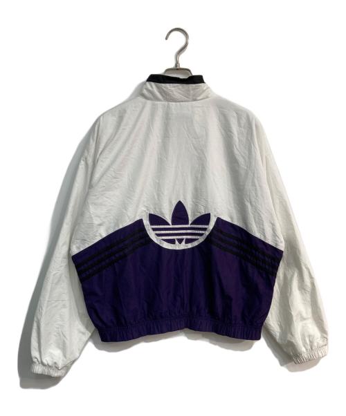 adidas（アディダス）adidas (アディダス) トレフォイルロゴナイロンジャケット  万国旗タグ 80～90S ホワイト×パープル サイズ:Mの古着・服飾アイテム
