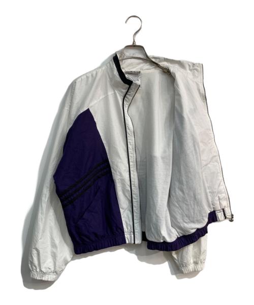 adidas（アディダス）adidas (アディダス) トレフォイルロゴナイロンジャケット  万国旗タグ 80～90S ホワイト×パープル サイズ:Mの古着・服飾アイテム