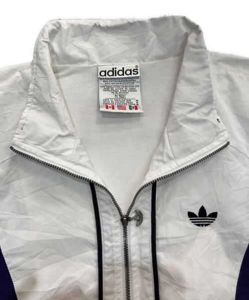 adidas（アディダス）adidas (アディダス) トレフォイルロゴナイロンジャケット  万国旗タグ 80～90S ホワイト×パープル サイズ:Mの古着・服飾アイテム
