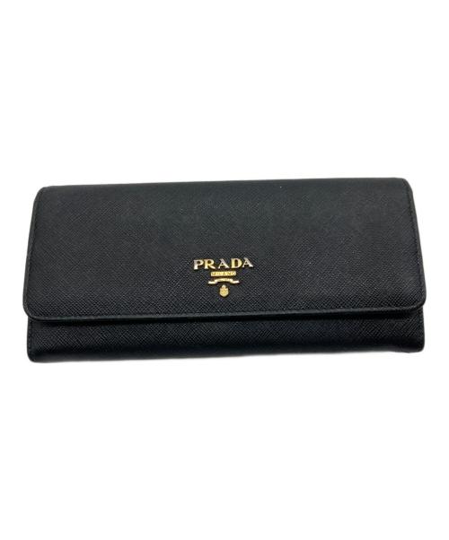 PRADA（プラダ）PRADA (プラダ) サフィアーノ レザー 長財布　1MH132 ブラック×ピンクの古着・服飾アイテム