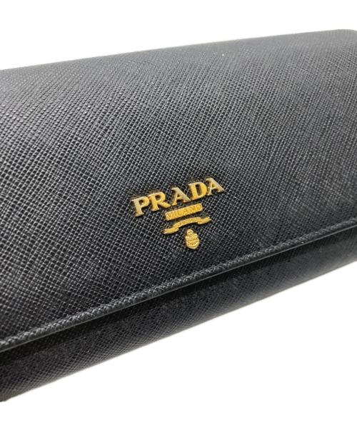 PRADA（プラダ）PRADA (プラダ) サフィアーノ レザー 長財布　1MH132 ブラック×ピンクの古着・服飾アイテム