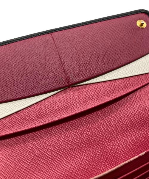 PRADA（プラダ）PRADA (プラダ) サフィアーノ レザー 長財布　1MH132 ブラック×ピンクの古着・服飾アイテム