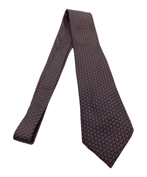 HERMES（エルメス）HERMES (エルメス) 総柄ネクタイ ネイビー×オレンジ サイズ:-の古着・服飾アイテム