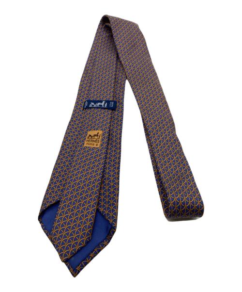 HERMES（エルメス）HERMES (エルメス) 総柄ネクタイ ネイビー×オレンジ サイズ:-の古着・服飾アイテム