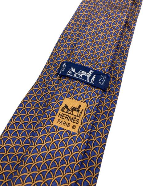 HERMES（エルメス）HERMES (エルメス) 総柄ネクタイ ネイビー×オレンジ サイズ:-の古着・服飾アイテム
