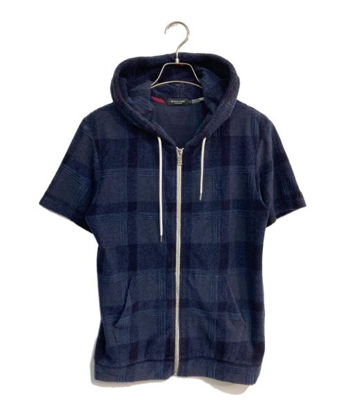 BLACK LABEL CRESTBRIDGE（ブラックレーベル クレストブリッジ）BLACK LABEL CRESTBRIDGE (ブラックレーベル クレストブリッジ) パイル地半袖チェックパーカー　51P42-742-28 ネイビー サイズ:Mの古着・服飾アイテム