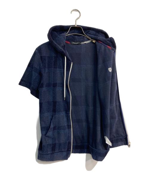 BLACK LABEL CRESTBRIDGE（ブラックレーベル クレストブリッジ）BLACK LABEL CRESTBRIDGE (ブラックレーベル クレストブリッジ) パイル地半袖チェックパーカー　51P42-742-28 ネイビー サイズ:Mの古着・服飾アイテム