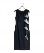 PAULE KAポールカ）の古着「フリルノースリーブワンピース」｜ブラック×シルバー