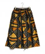 orSlowオアスロウ）の古着「総柄リネン混スカート」｜ブラック×ブラウン