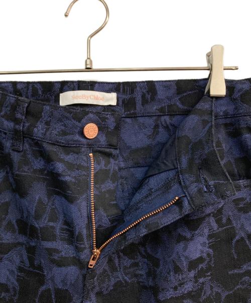 SEE BY CHLOE（シーバイクロエ）SEE BY CHLOE (シーバイクロエ) ホース柄デニムパンツ ネイビー×ブラック サイズ:SIZE32の古着・服飾アイテム