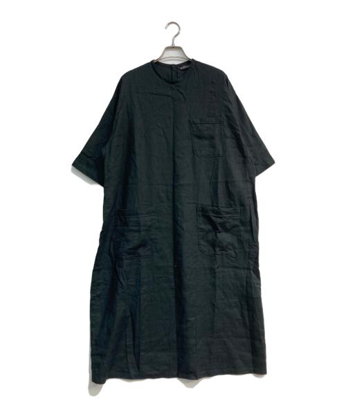mizuiro-ind（ミズイロインド）mizuiro-ind (ミズイロインド) コットンリネン半袖ワンピース ブラック サイズ:Freeの古着・服飾アイテム