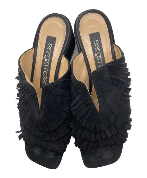 sergio rossi（セルジオロッシ）sergio rossi (セルジオロッシ) フリンジオープントゥーサンダル ブラック サイズ:36　1/2の古着・服飾アイテム
