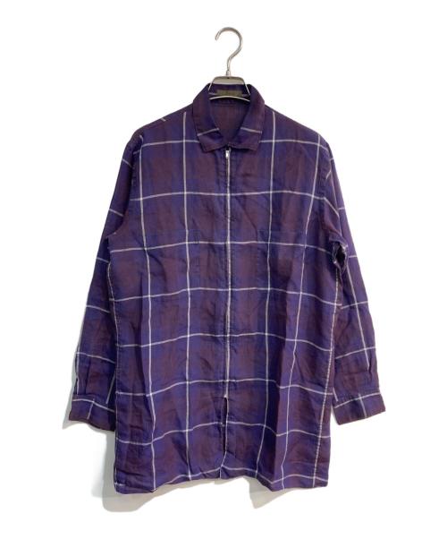 Y's for men（ワイズフォーメン）Y's for men (ワイズフォーメン) リネンジップシャツ　初期タグ 80s　MR-B08-302 パープル×ホワイト サイズ:Freeの古着・服飾アイテム