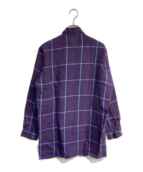 Y's for men（ワイズフォーメン）Y's for men (ワイズフォーメン) リネンジップシャツ　初期タグ 80s　MR-B08-302 パープル×ホワイト サイズ:Freeの古着・服飾アイテム