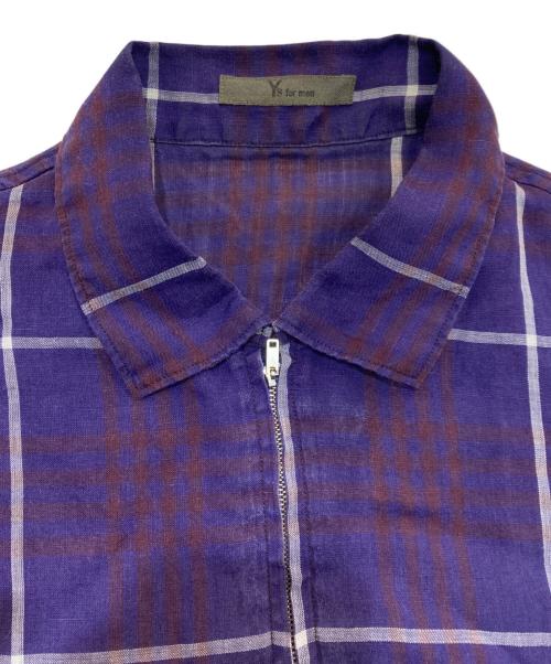 Y's for men（ワイズフォーメン）Y's for men (ワイズフォーメン) リネンジップシャツ　初期タグ 80s　MR-B08-302 パープル×ホワイト サイズ:Freeの古着・服飾アイテム