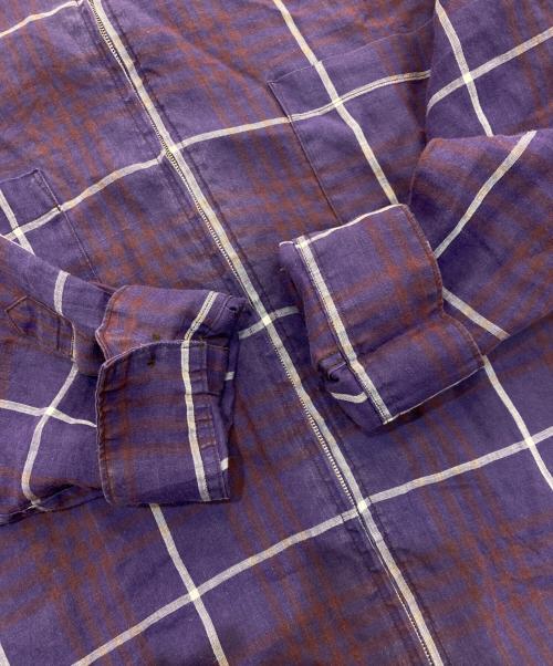 Y's for men（ワイズフォーメン）Y's for men (ワイズフォーメン) リネンジップシャツ　初期タグ 80s　MR-B08-302 パープル×ホワイト サイズ:Freeの古着・服飾アイテム