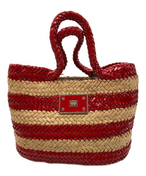 ANYA HINDMARCH（アニヤ・ハインドマーチ）ANYA HINDMARCH (アニヤハインドマーチ) カゴバッグ レッド×ベージュの古着・服飾アイテム