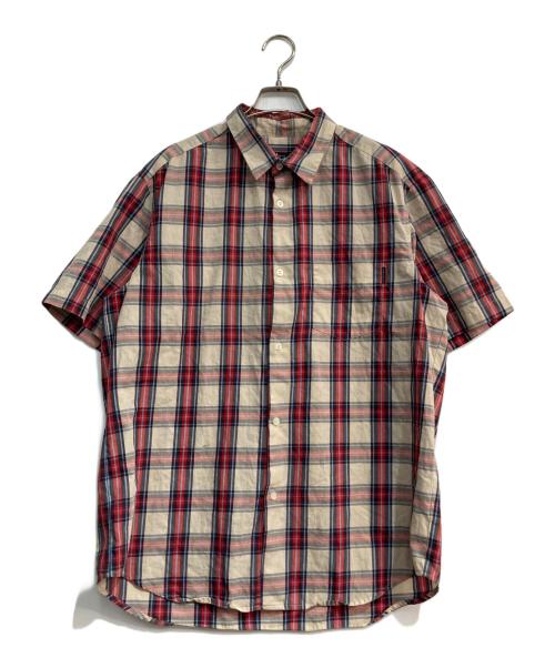 stussy（ステューシー）stussy (ステューシー) 半袖シャツ　90‘S 紺タグ USA製 レッド×ベージュ サイズ:Lの古着・服飾アイテム